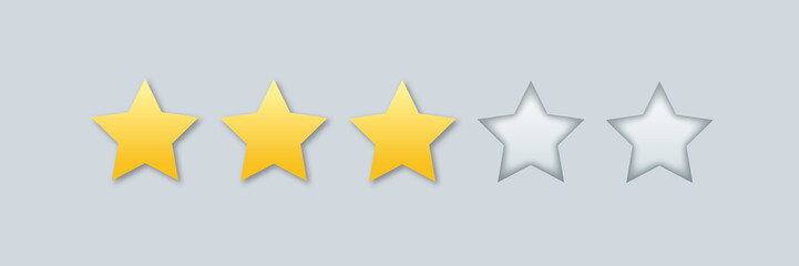 Vector illustration of Golden stars for review of product rating on a white background, for web sites and mobile applications