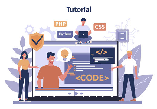 Programming online service or platform. Coding, testing and writing