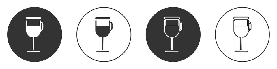 Black Irish coffee icon isolated on white background. Circle button. Vector Illustration