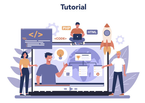 Web programming online service or platform. Coding, testing