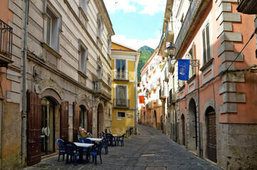 Fototapeta na wymiar A street between the old houses of the town of Campagna in the province of Salerno, Italy.
