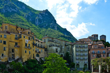Fototapeta na wymiar Panoramic view of the roofs of the old town of Campagna in the province of Salerno, Italy.