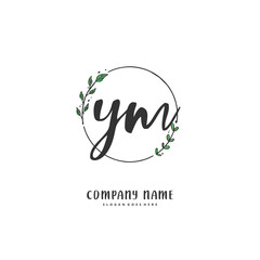 Y M YM Initial handwriting and signature logo design with circle. Beautiful design handwritten logo for fashion, team, wedding, luxury logo.