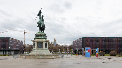 Fototapeta na wymiar Heldenplatz Square with equestrian statue of Archduke Charles made by A.D. Fernkorn in (1859)