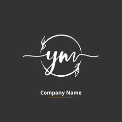 Y M YM Initial handwriting and signature logo design with circle. Beautiful design handwritten logo for fashion, team, wedding, luxury logo.