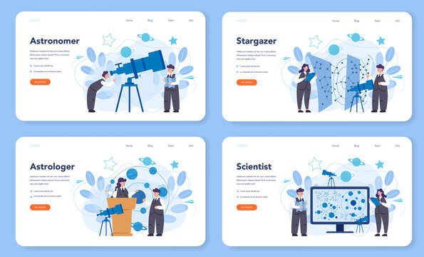 Astronomy and astronomer web banner or landing page set.