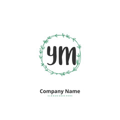 Y M YM Initial handwriting and signature logo design with circle. Beautiful design handwritten logo for fashion, team, wedding, luxury logo.