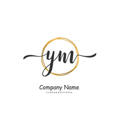 Y M YM Initial handwriting and signature logo design with circle. Beautiful design handwritten logo for fashion, team, wedding, luxury logo.