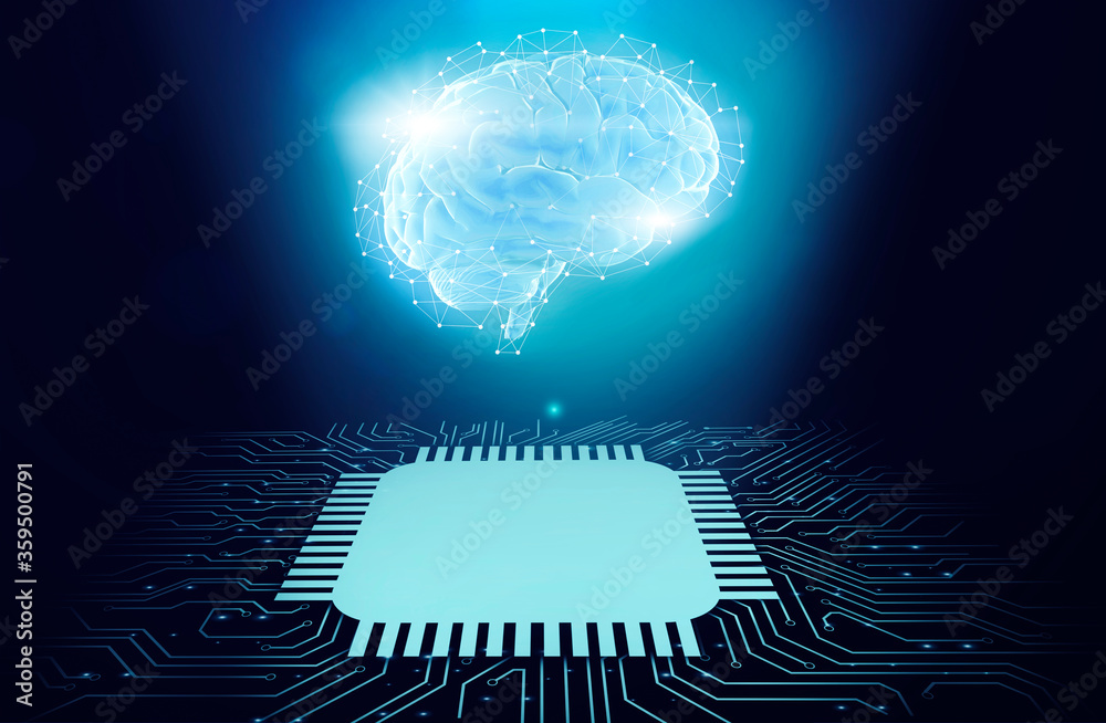 Poster AI. 3D Rendering Of Gloving Digital Human Brain With Polygonal Connections