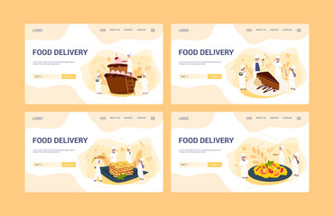 Fototapeta na wymiar Food delivery menu web banner set. European and Asian cuisine.