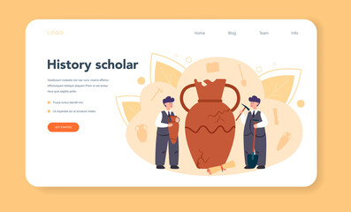 Historian web banner or landing page. History science, paleontology