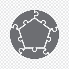 Simple icon puzzle in gray. Simple icon puzzle of the five elements  and center on transparent background your web site design, logo, app, UI.  Vector illustration EPS10.