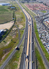 Cape Town, Western Cape / South Africa - 04/07/2016: Aerial photo of N2 highway roadworks