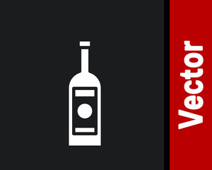 White Glass bottle of vodka icon isolated on black background.  Vector Illustration