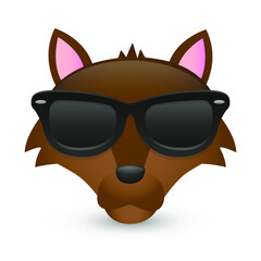 Wolf with Sunglasses. A Forest Animal Emoji. A Illustration Face 3d Color.