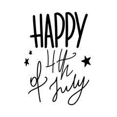 Contour doodle element for Independence Day of July 4. Hand drawn lettering. Textural digital art sticker icons. Print for cards, banners, poster, coloring pages.