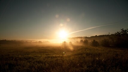 Morning dawn in the fog