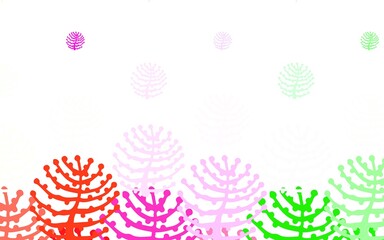 Light Pink, Green vector doodle template with branches, trees.