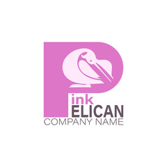 Pelican logotype. Isolated vector illustration. Linear icon, emblem. Capital letter P with bird. White background. Design for business project, environmental poster, thematic site.