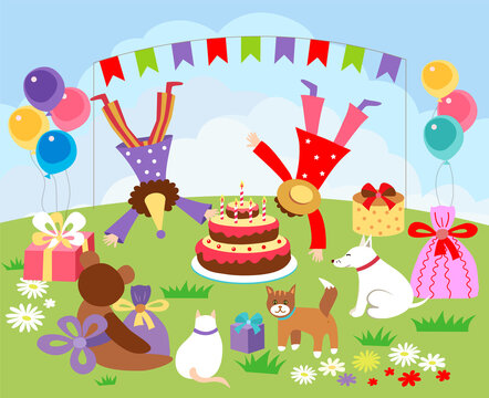 Vector image "Happy birthday card template with birthday cake"