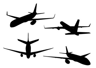 Silhouettes of large passenger aircraft