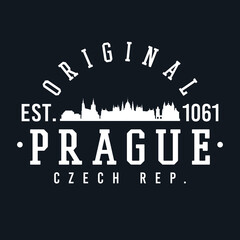 Prague, Czechia Skyline Original. A Logotype Sports College and University Style. Illustration Design.