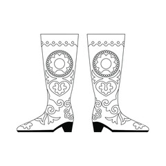  Coloring book Tatar national embroidered boots on a white background