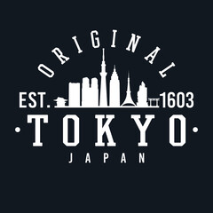 Fototapeta na wymiar Tokyo, Japan Skyline Original. A Logotype Sports College and University Style. Illustration Design.