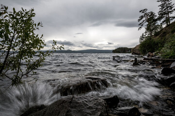 Lake Turgoyak in cloudy weather, Chelyabinsk region, Russia