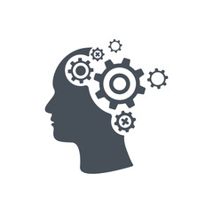 Brain work symbol, Idea concept, gear head.