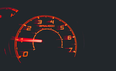 Fototapeta premium Driver's cockpit ; speedometer on dashboard - colorful light in black, copy space for your abstract design 