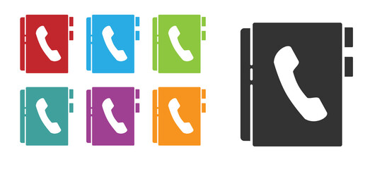 Black Address book icon isolated on white background. Notebook, address, contact, directory, phone, telephone book icon. Set icons colorful. Vector Illustration