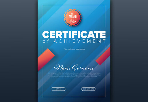 Modern Blue Certificate Layout with Red Accents