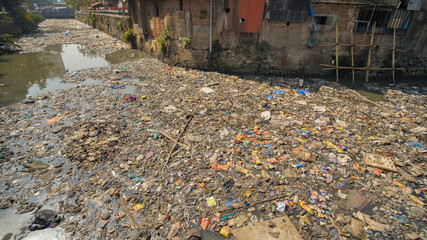 Dirty river in Dharavi slums. Mumbai. India.
