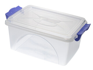 plastic transparent container with blue handle