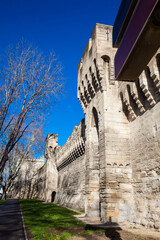 View of the Medieval built wall around the Avignon city in a beautiful sunny day
