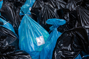 Biohazard waste bags with sticker logo, hospital waste