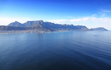 Cape Town, Western Cape / South Africa - 10/02/2019: Aerial photo of Table Bay and Western Seaboard