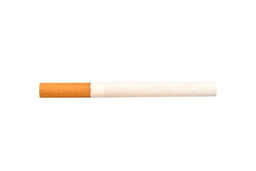 Cigarette with a yellow filter on a white background, isolated