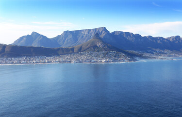 Cape Town, Western Cape / South Africa - 10/02/2019: Aerial photo of Cape Town Western Seaboard from the ocean