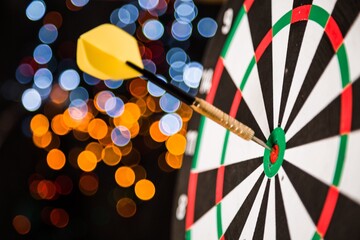 Closeup of a Dart in Bullseye