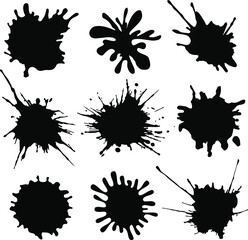 Set of inky blots. Black stain. Set of black grungy elements