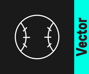 White line Baseball ball icon isolated on black background.  Vector Illustration