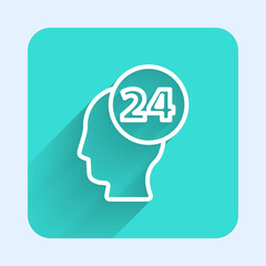 White line Support operator in touch icon isolated with long shadow. Concept for call center, client support service. Green square button. Vector Illustration