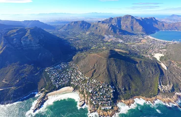 Fototapeten Cape Town, Western Cape / South Africa - 06/07/2019: Aerial photo of Llandudno and Hout Bay with Chapman's Peak and Hout Bay in the background © Grant Duncan-Smith