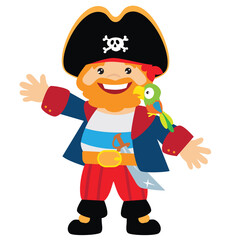 Cute pirate captain vector cartoon illustration