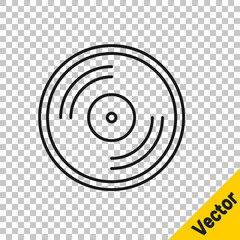 Black line Vinyl disk icon isolated on transparent background.  Vector Illustration