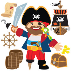 Cute pirate captain vector cartoon illustration