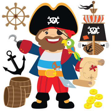 Cute pirate captain vector cartoon illustration
