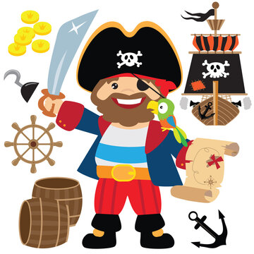 Cute pirate captain vector cartoon illustration
